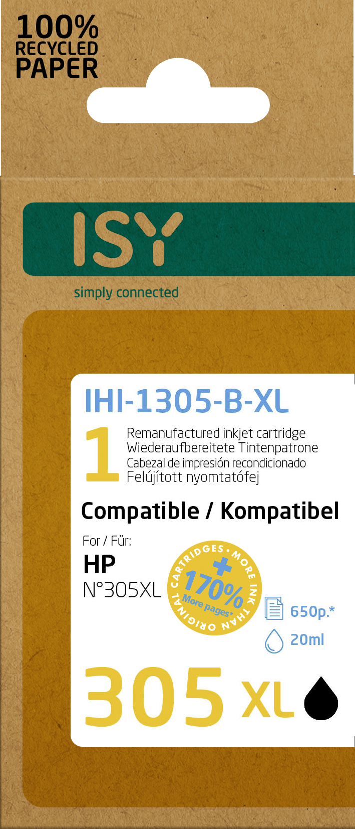 Verpackung einer schwarzen HP 305XL Tintenpatrone mit der Aufschrift "305 XL".