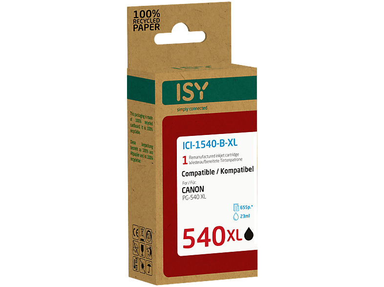 ISY ICI-1540-B-XL für Canon PG-540 XL, schwarz, wiederaufbereitet; Tintenpatrone — Foto 2 von 2