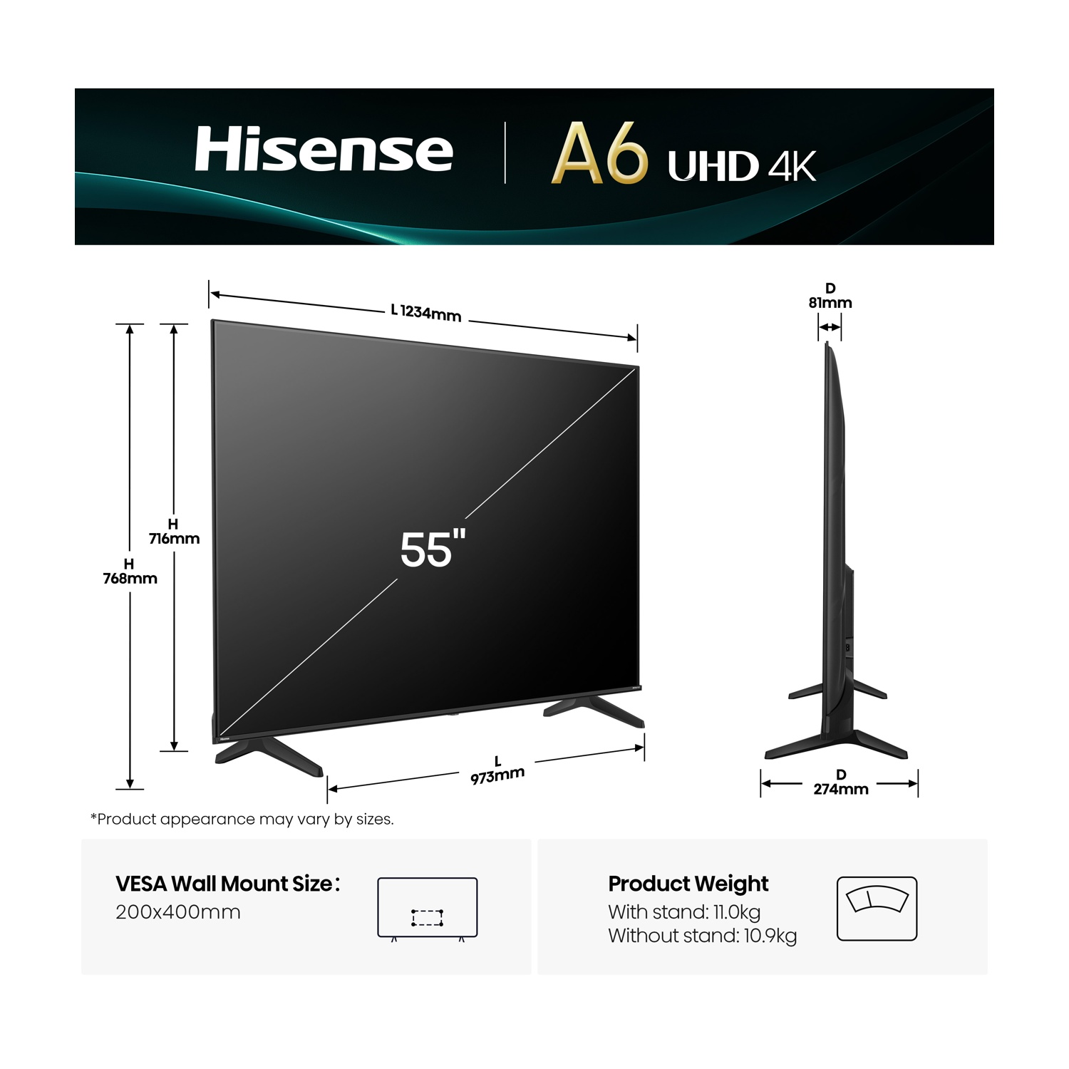 Un TV con dimensioni e un diagramma. Il TV è nero.