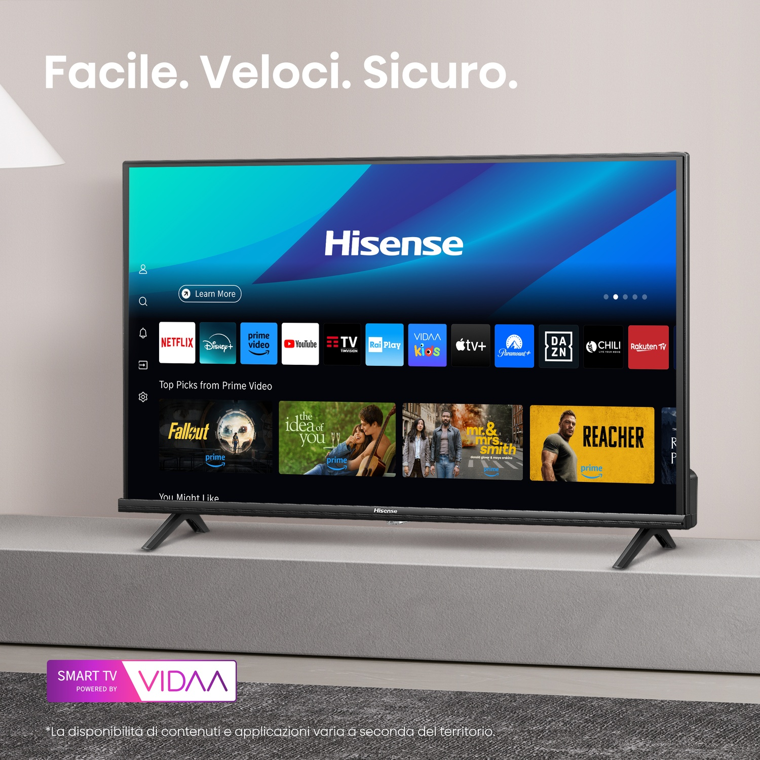 Una TV che mostra app e testo su Smart TV.