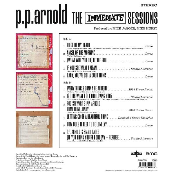 Das Albumcover zeigt drei Fotos, darunter ein Blatt mit Text, auf weißem Hintergrund, mit dem Titel "The Immediate Sessions".