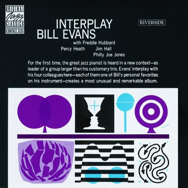 Das Albumcover zeigt abstrakte lila und schwarze Formen. Titel "Interplay" von Bill Evans.