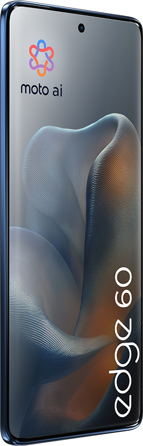 Kék okostelefon moto ai logóval és 'edge 60' felirattal, oldalnézet.