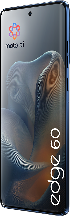 Kék okostelefon moto ai logóval és 'edge 60' felirattal, oldalnézet.