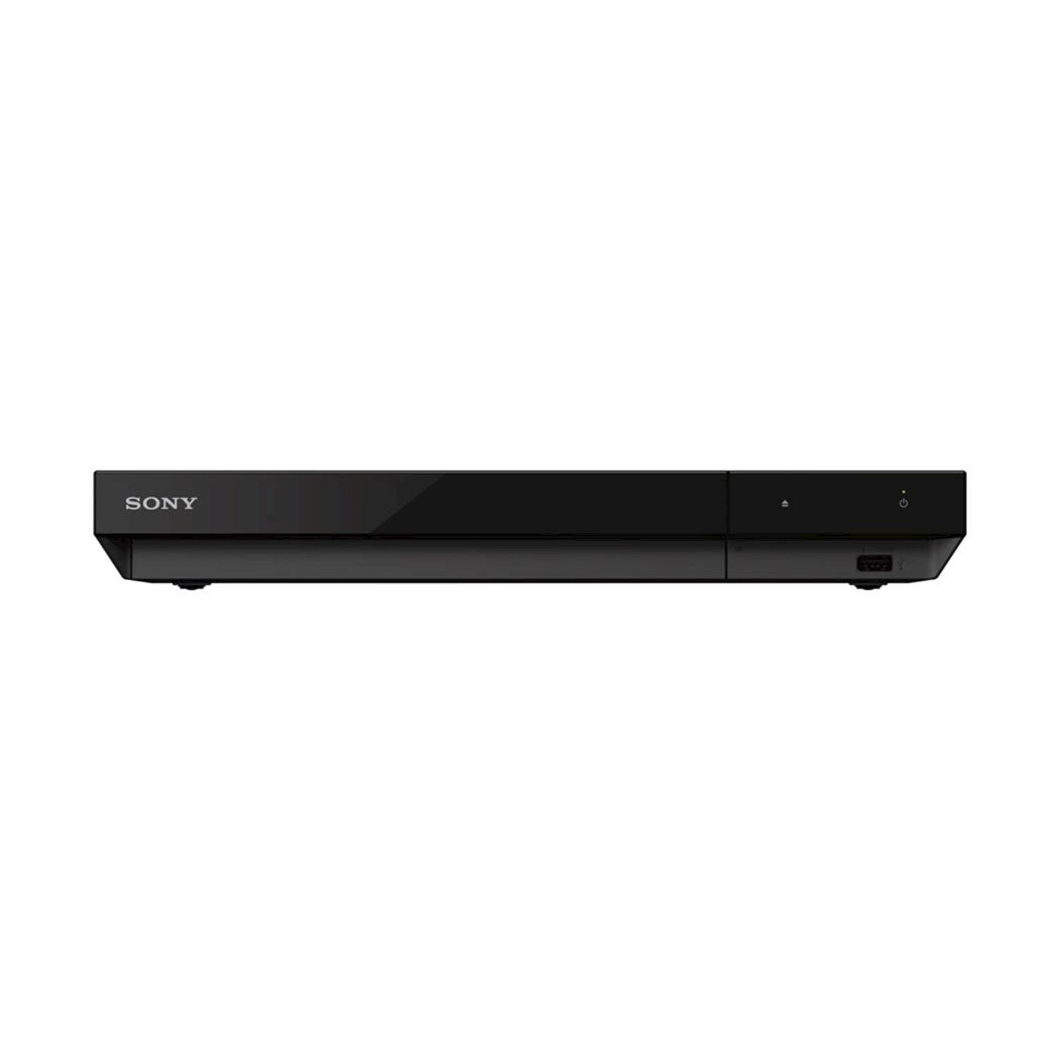 Lettore Blu-ray nero, vista frontale. Isolato su sfondo bianco.