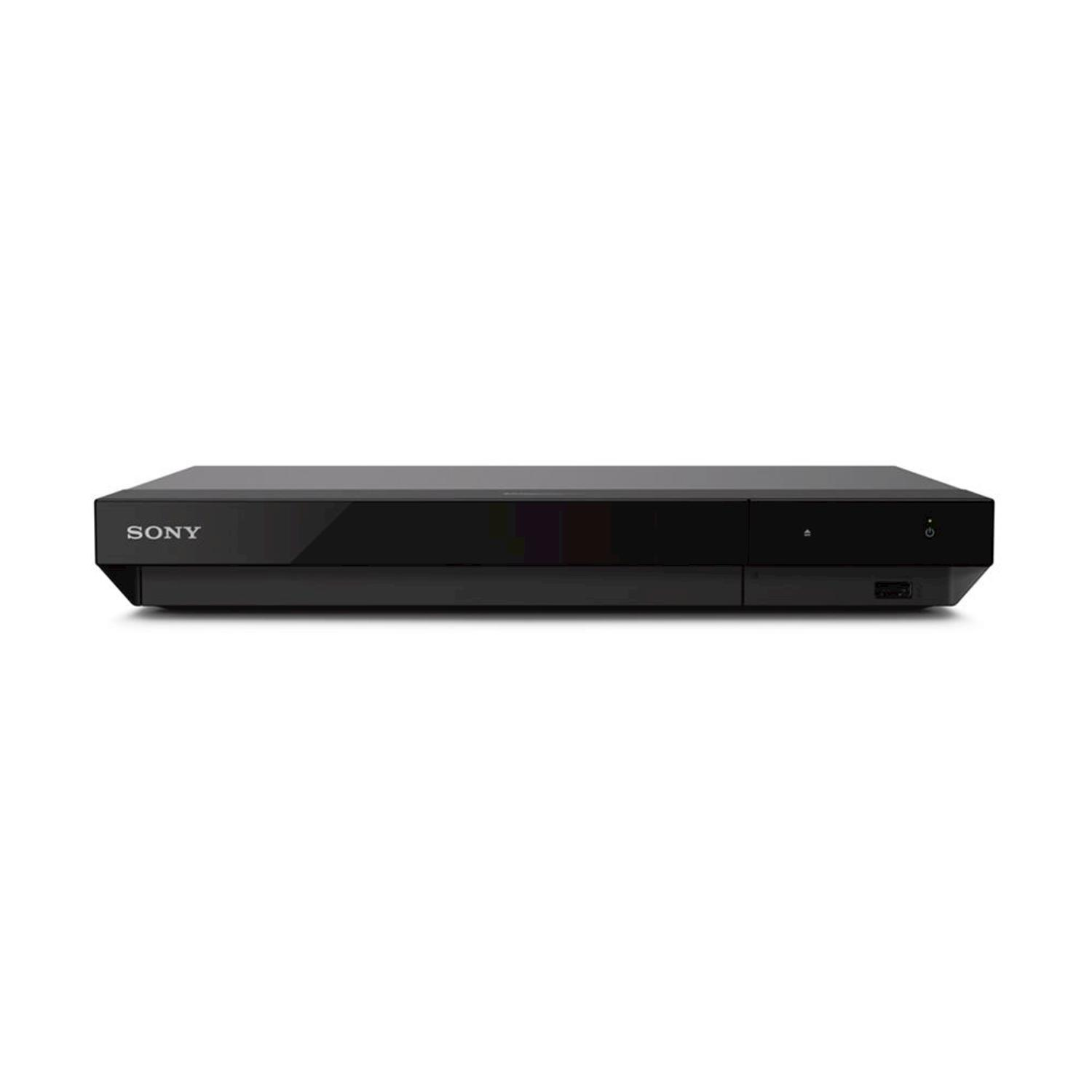 Lettore Blu-ray nero, vista frontale. Isolato su sfondo bianco.