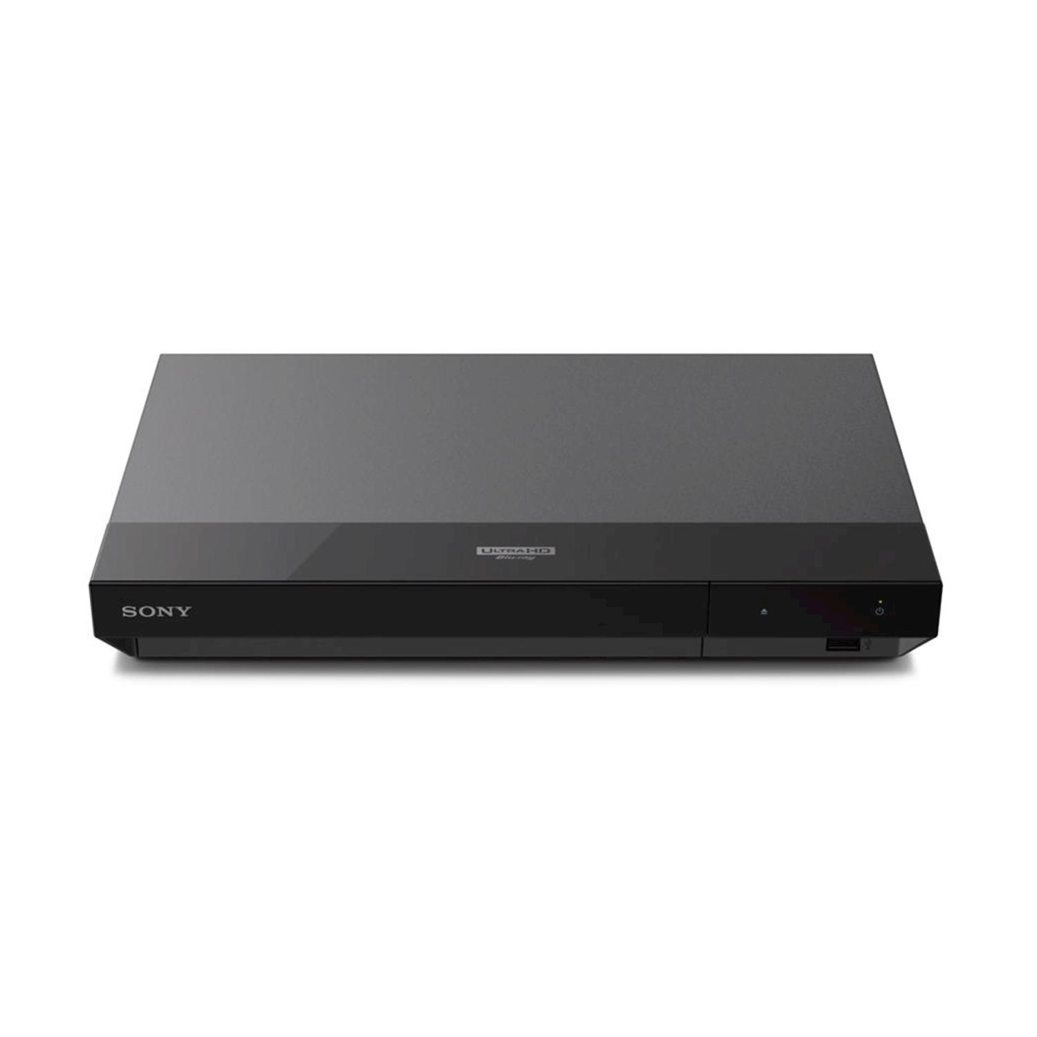 Lettore Blu-ray nero, vista frontale. Isolato su sfondo bianco.