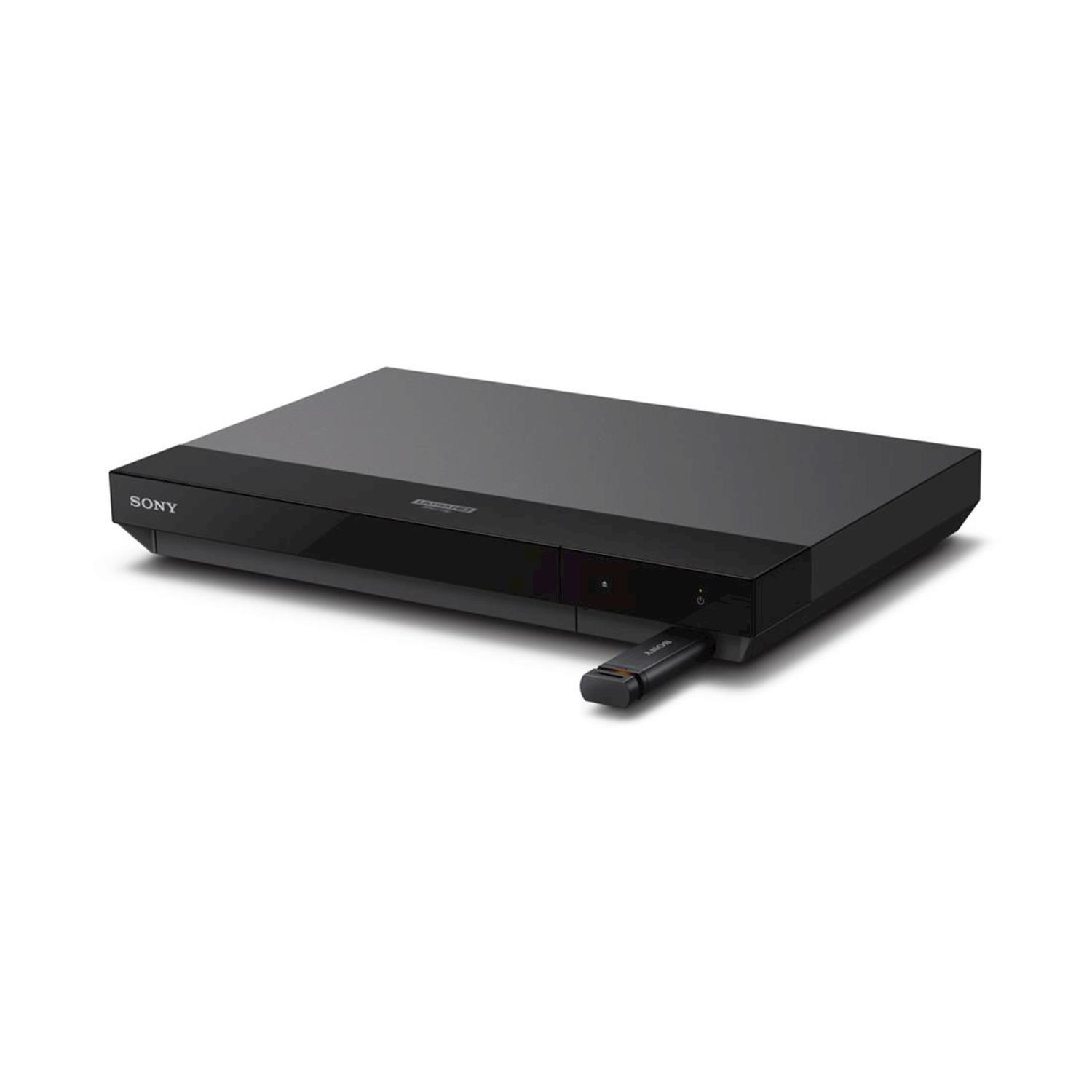 Lettore Blu-ray nero con una chiavetta USB. Isolato su sfondo bianco.