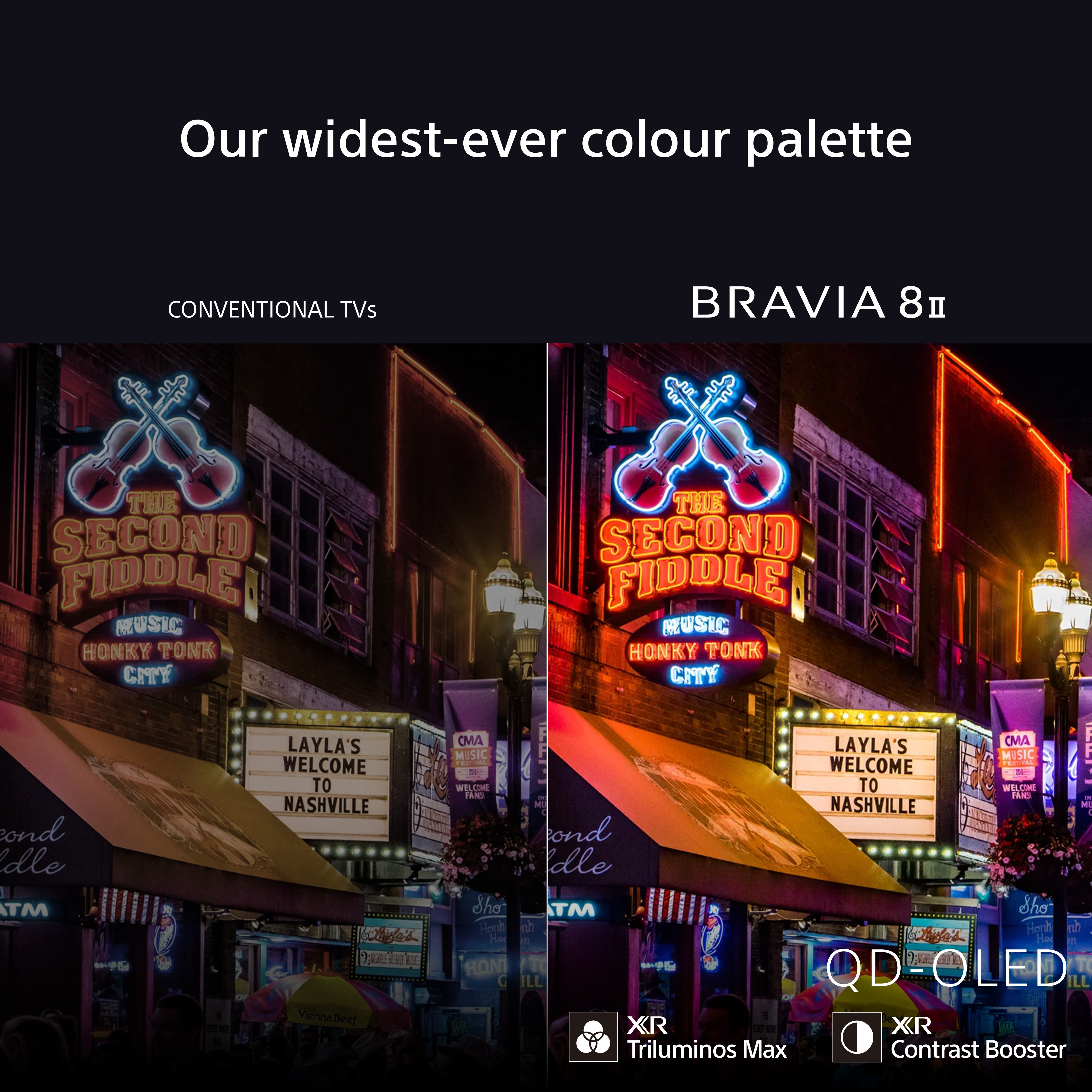 Due immagini TV affiancate, che mostrano una migliore rappresentazione dei colori.