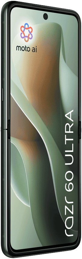 Összecsukott fekete okostelefon, razr 60 ULTRA felirat, moto ai logó.