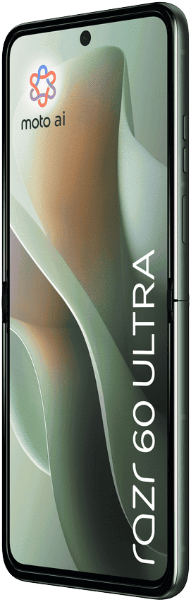 Összecsukott fekete okostelefon, razr 60 ULTRA felirat, moto ai logó.