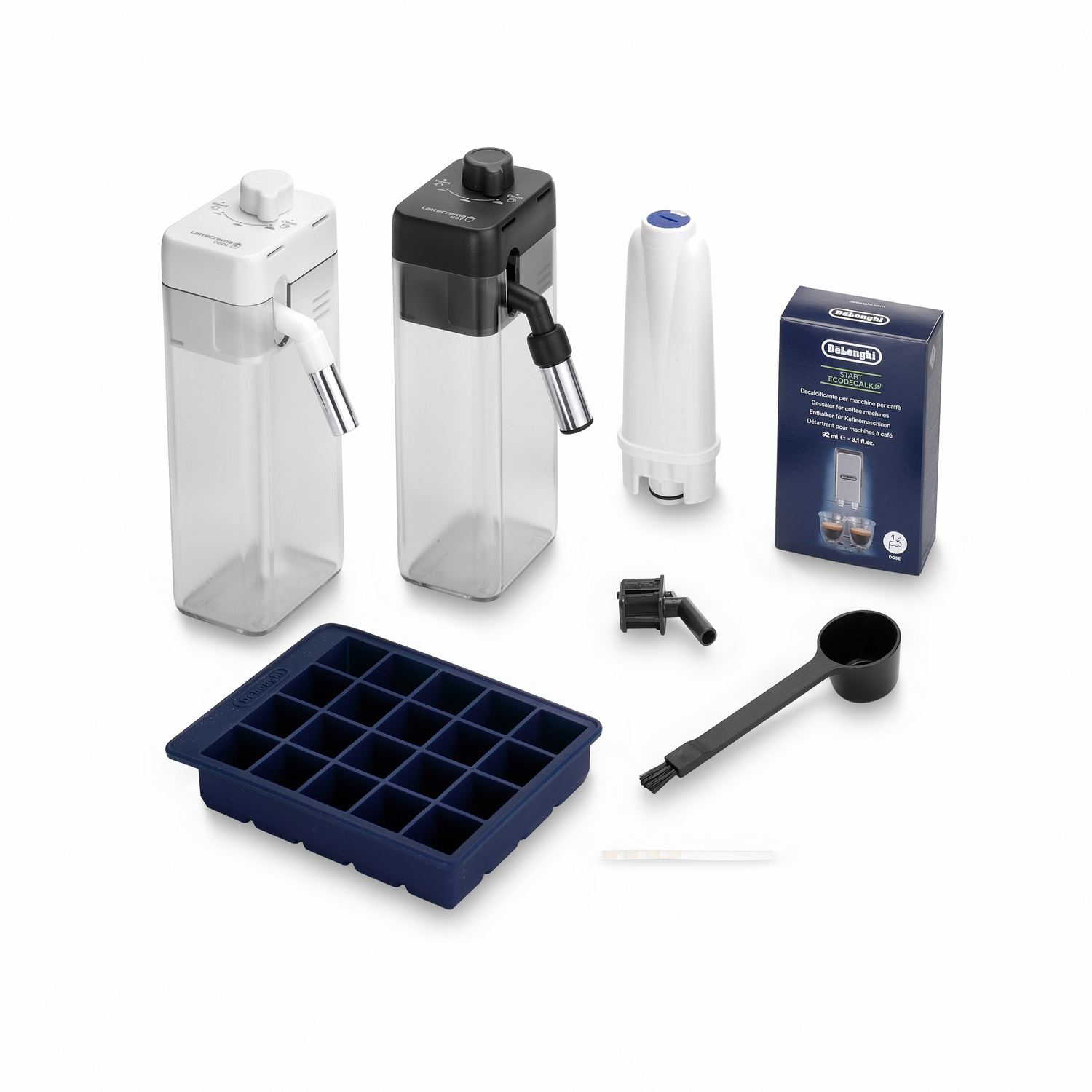 Various accessories for an espresso machine. The background is white.