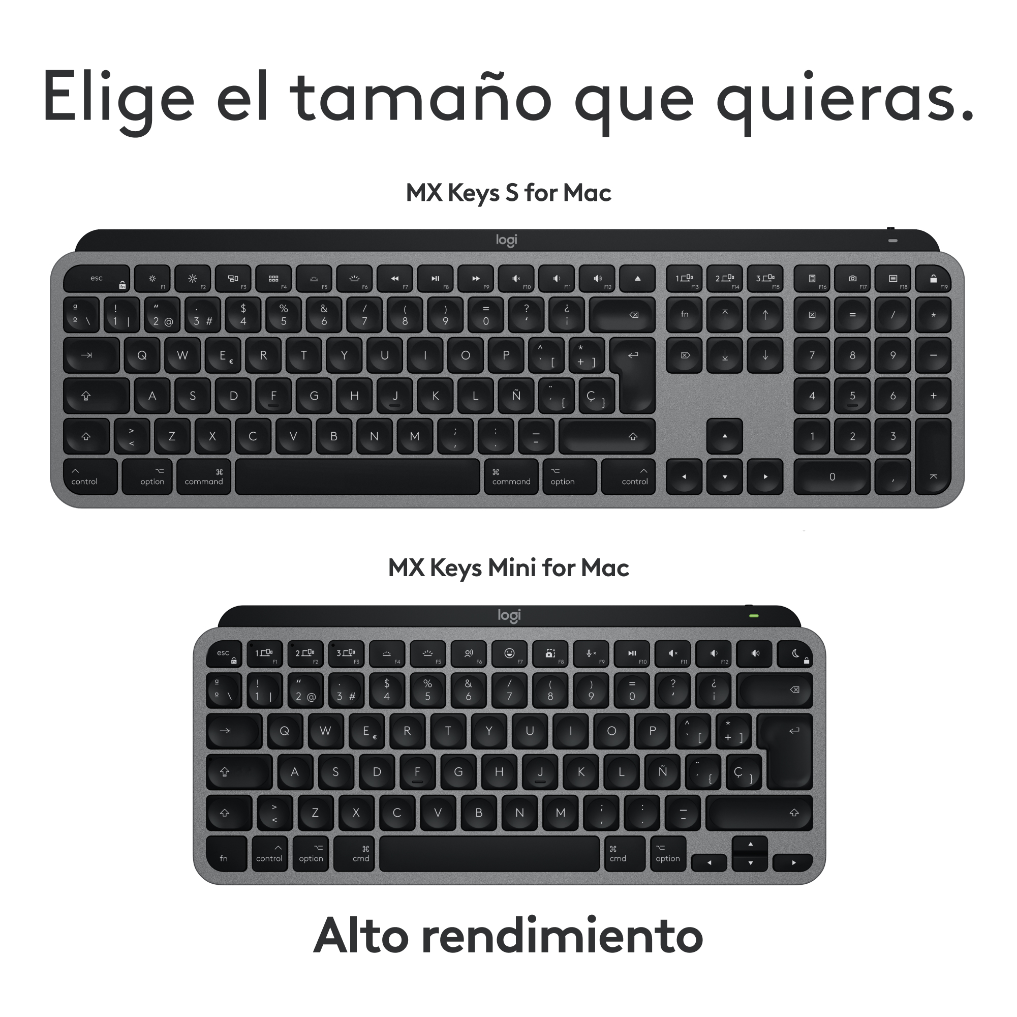 Dos teclados, uno grande y otro pequeño, con logotipos y teclas.