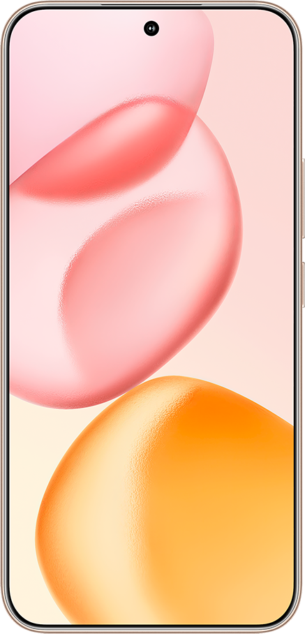 Az okostelefon rózsaszín és narancssárga háttérrel jelenik meg. A telefon arany színű.