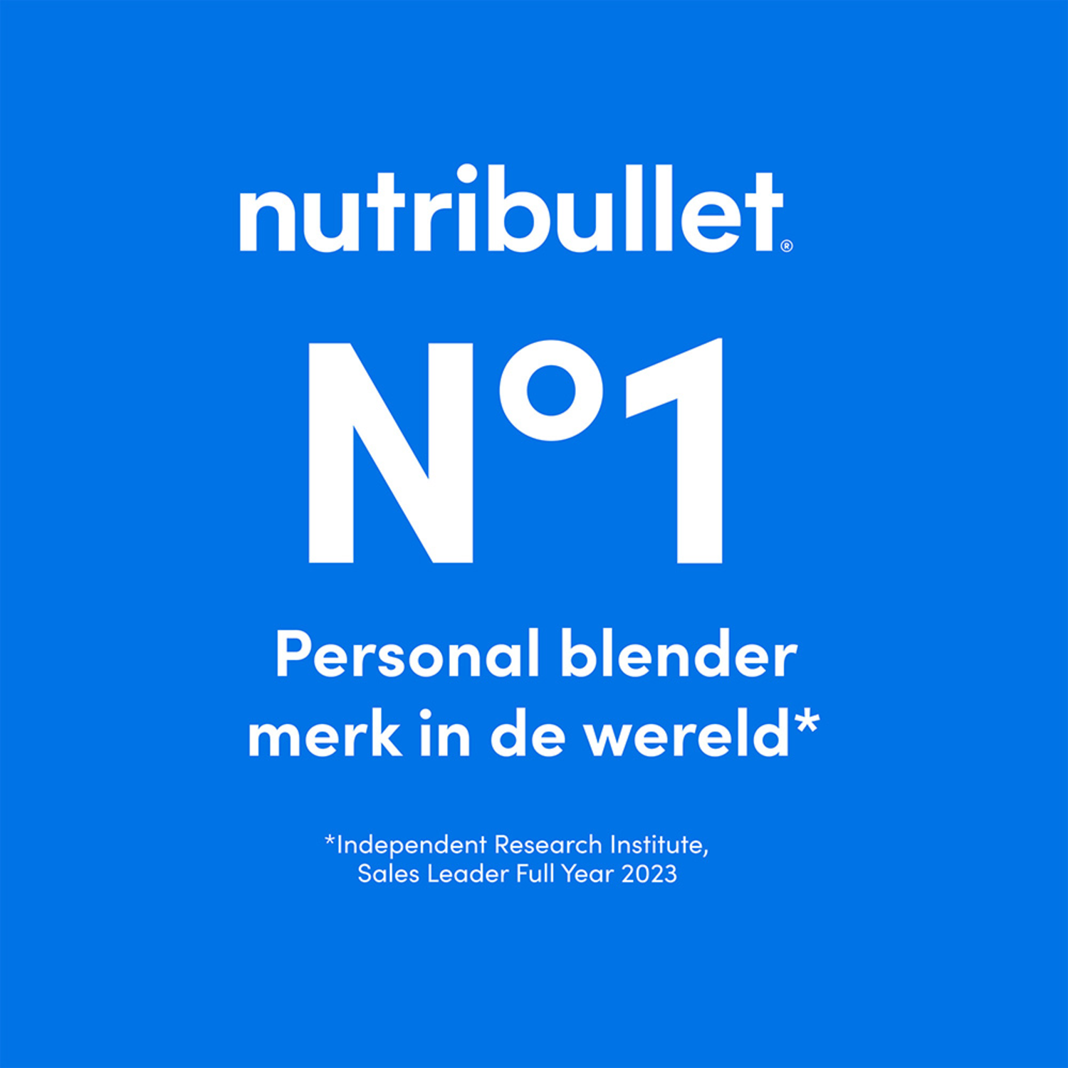 Blue background with white text: Nutribullet, No.1, Personal blender brand.