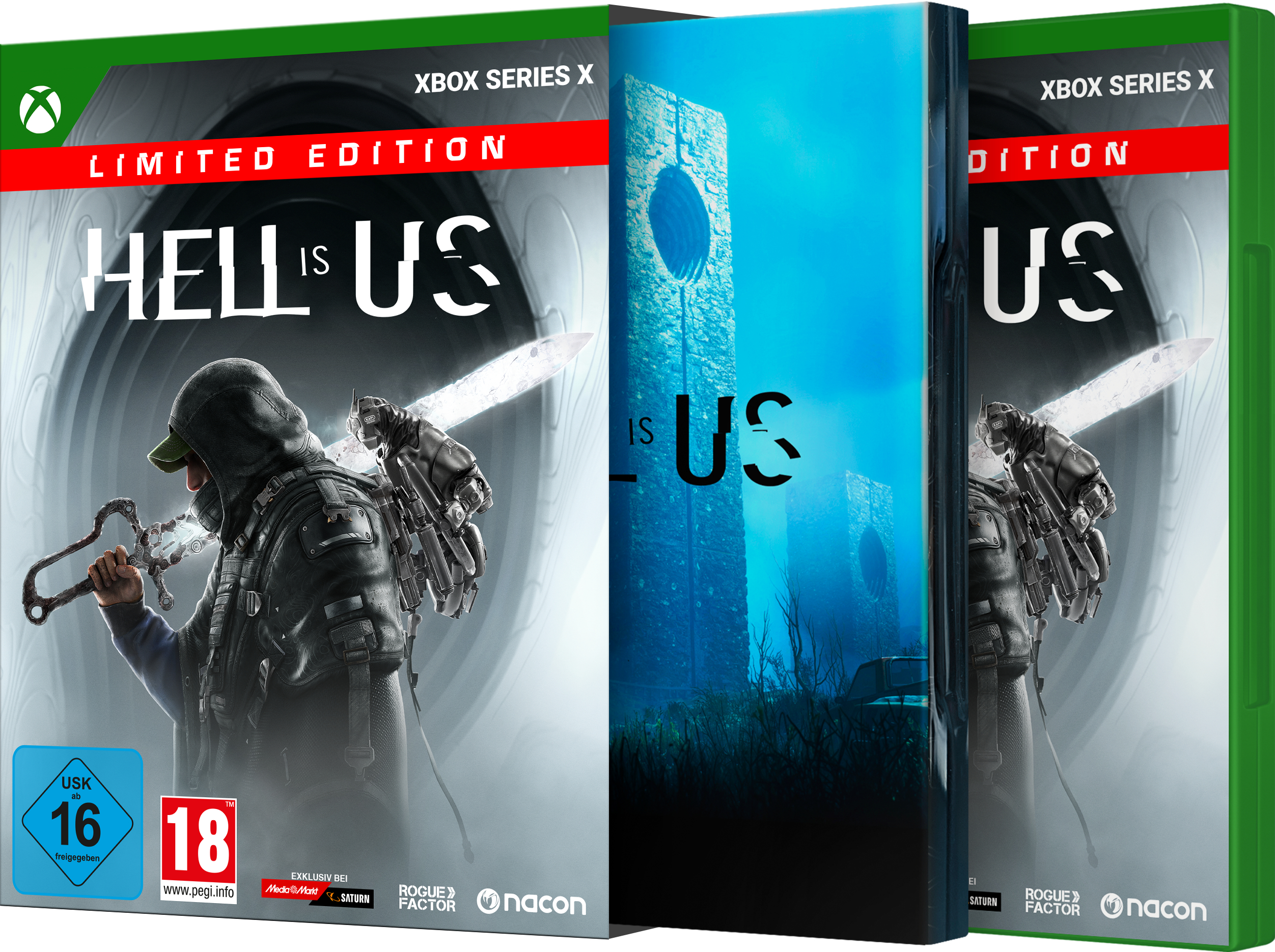 Spielcover mit Mann, der ein Schwert hält. Titel: Hell is Us. Xbox Series X. Limited Edition.