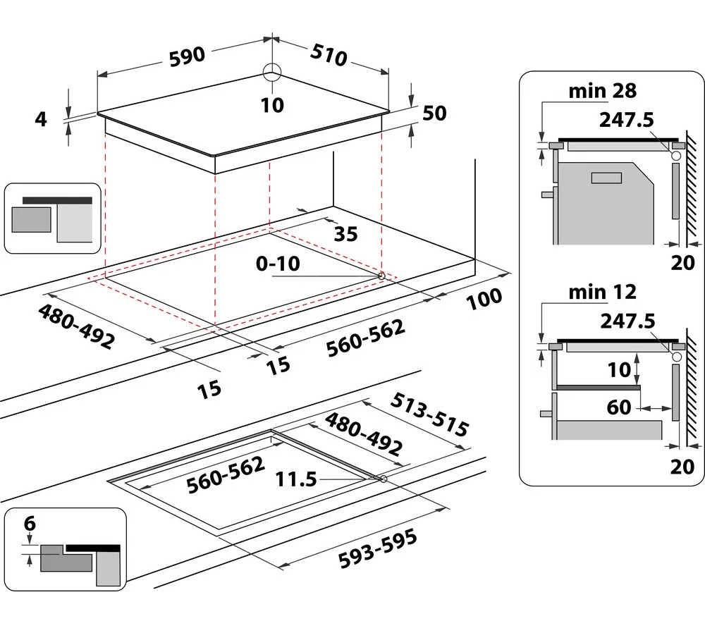 Rysunek techniczny płyty grzewczej z wymiarami w mm.