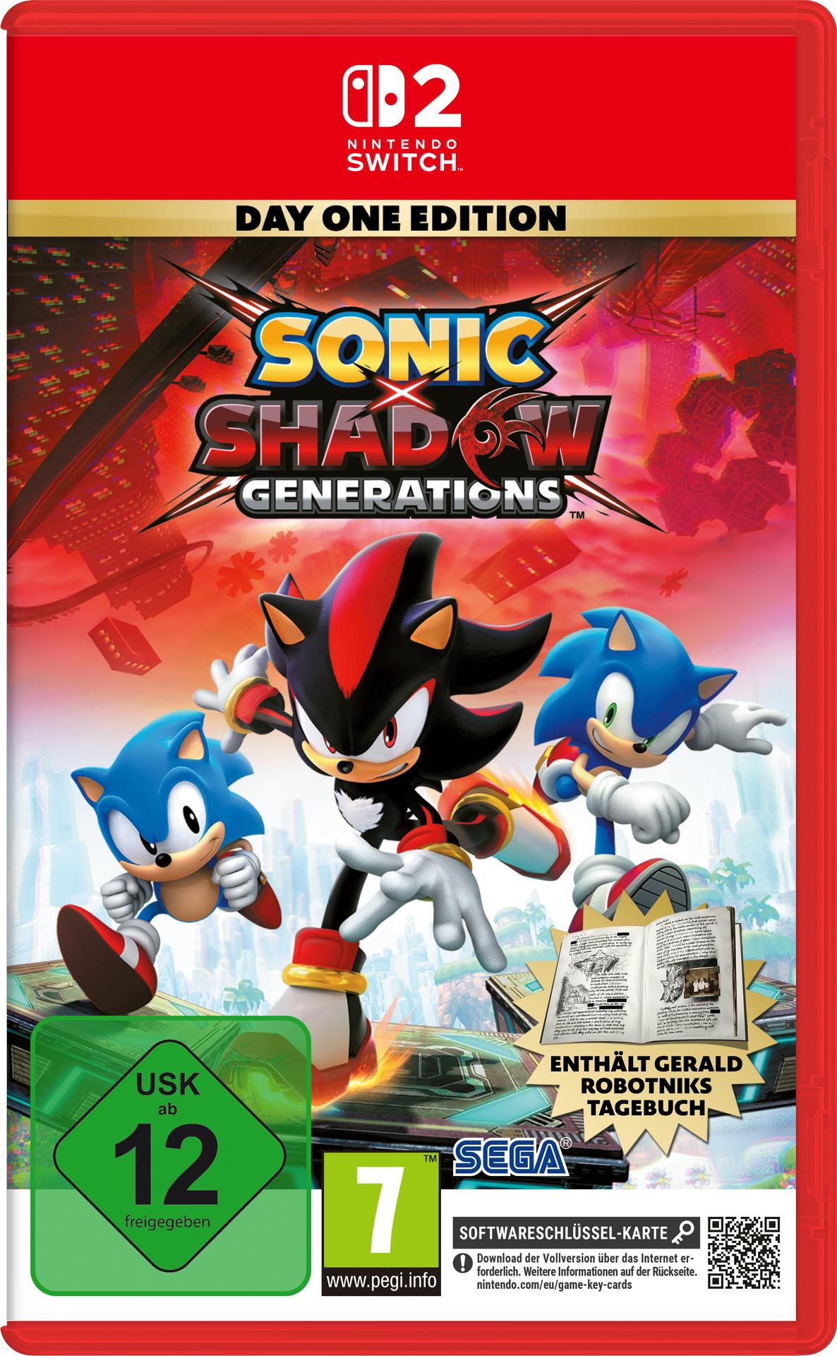 Nintendo Switch-Spielverpackung von Sonic Shadow Generations mit Sonic, Shadow und Sonic.
