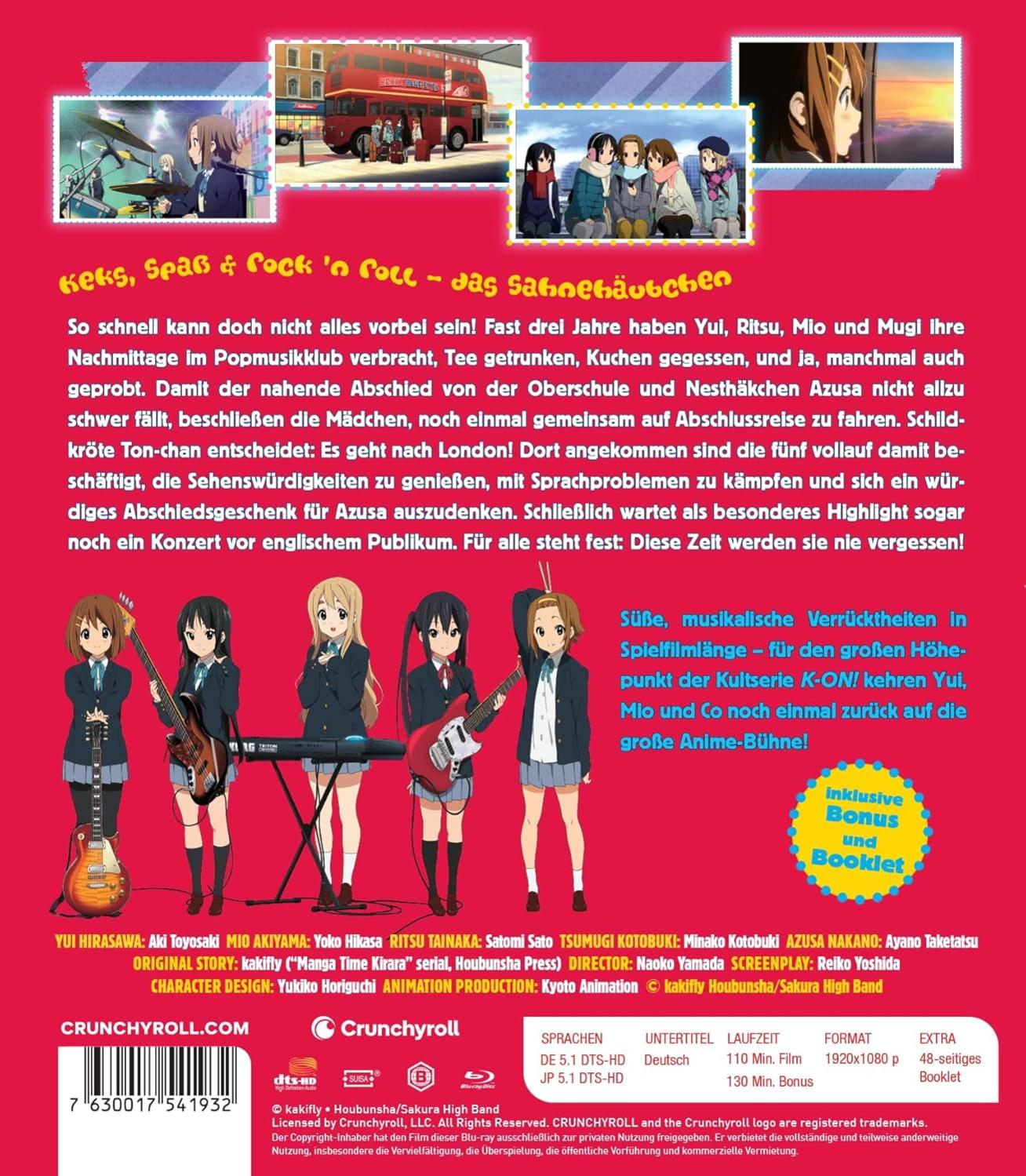 Anime-DVD-Cover mit Bandmitgliedern, einem roten Doppeldeckerbus und Text.