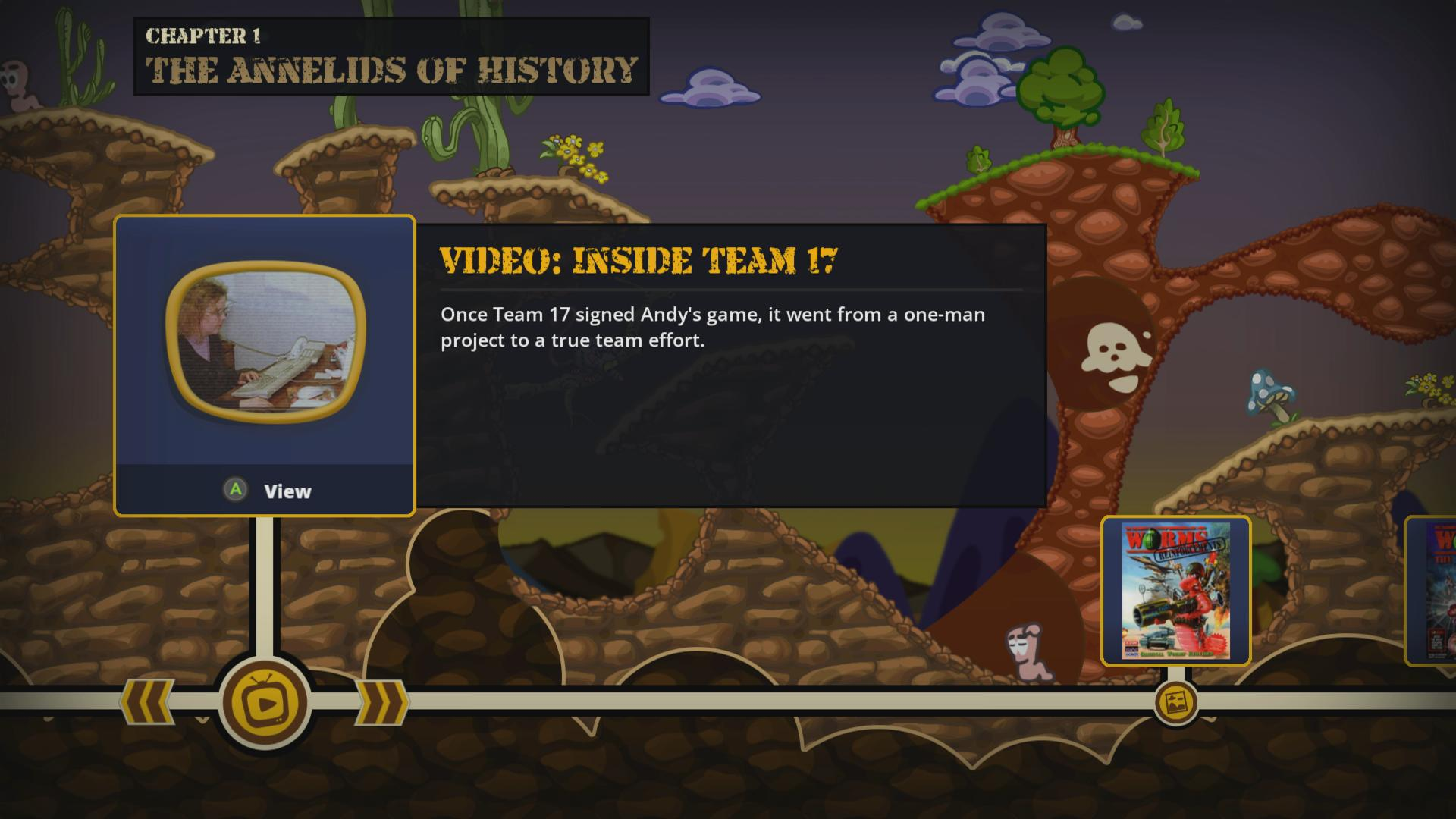 Das Spiel zeigt eine Szene mit Text und einem Video-Vorschaubild.