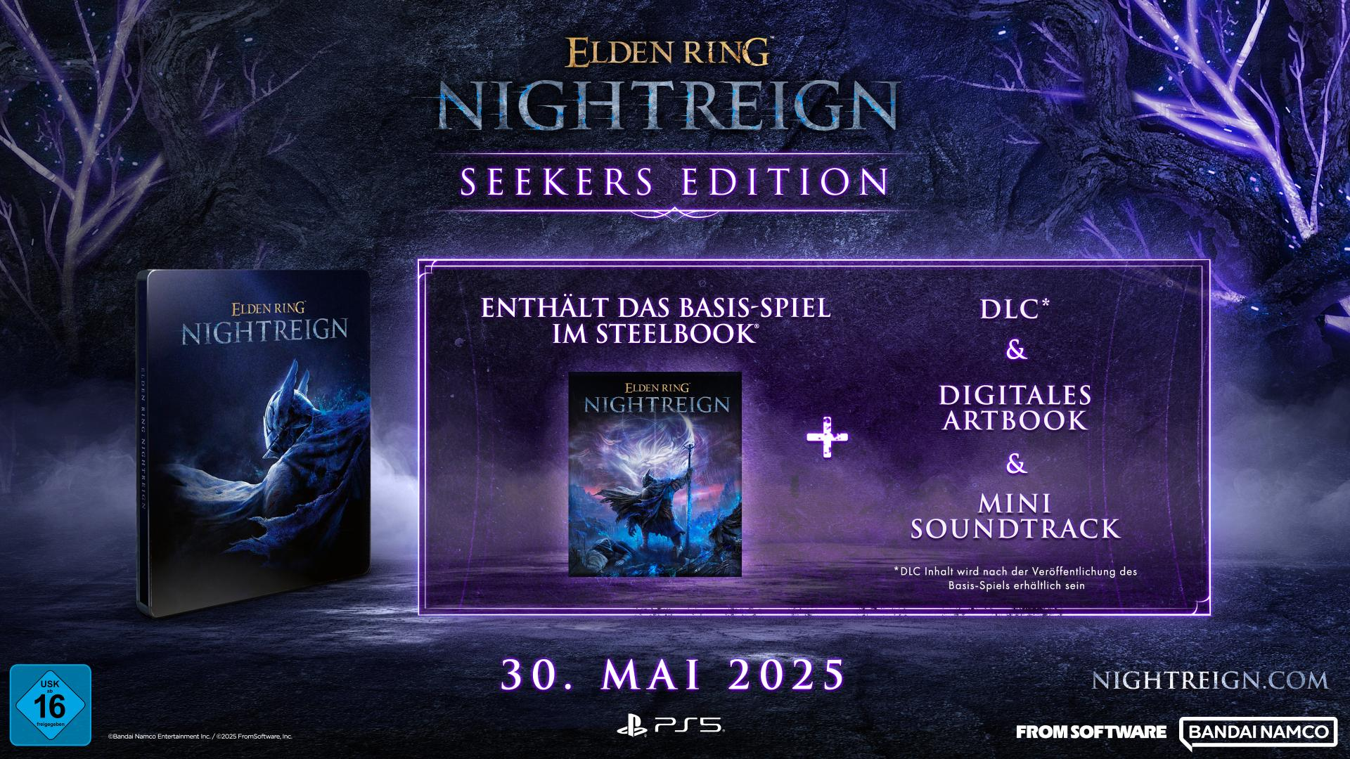 Elden Ring Nightreign Seekers Edition: Steelbook, DLC, Artbook, Soundtrack. VÖ: 30. Mai 2025.