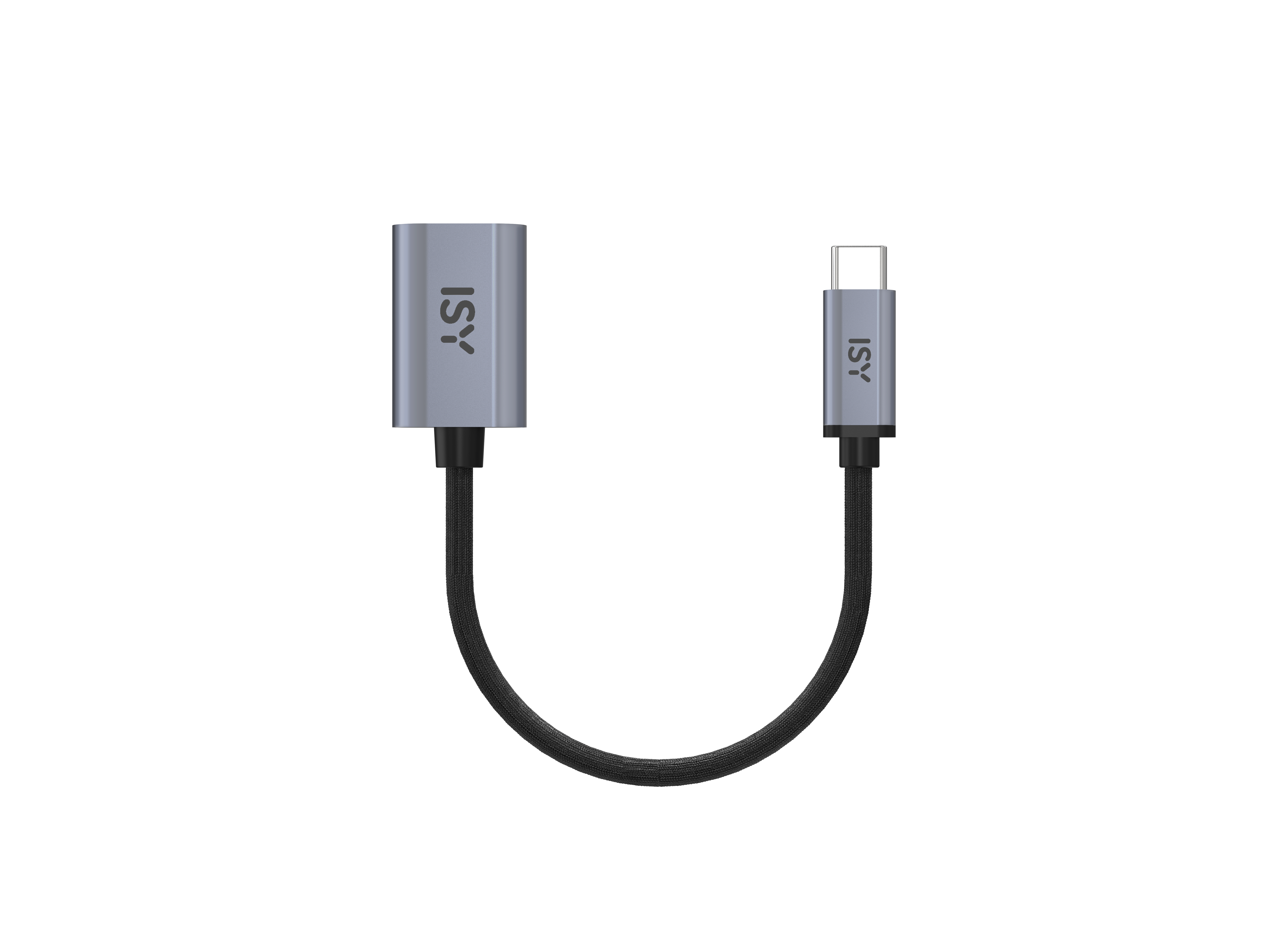 Ein USB-C-Adapter mit einem USB-C-Anschluss und einem schwarzen Kabel.