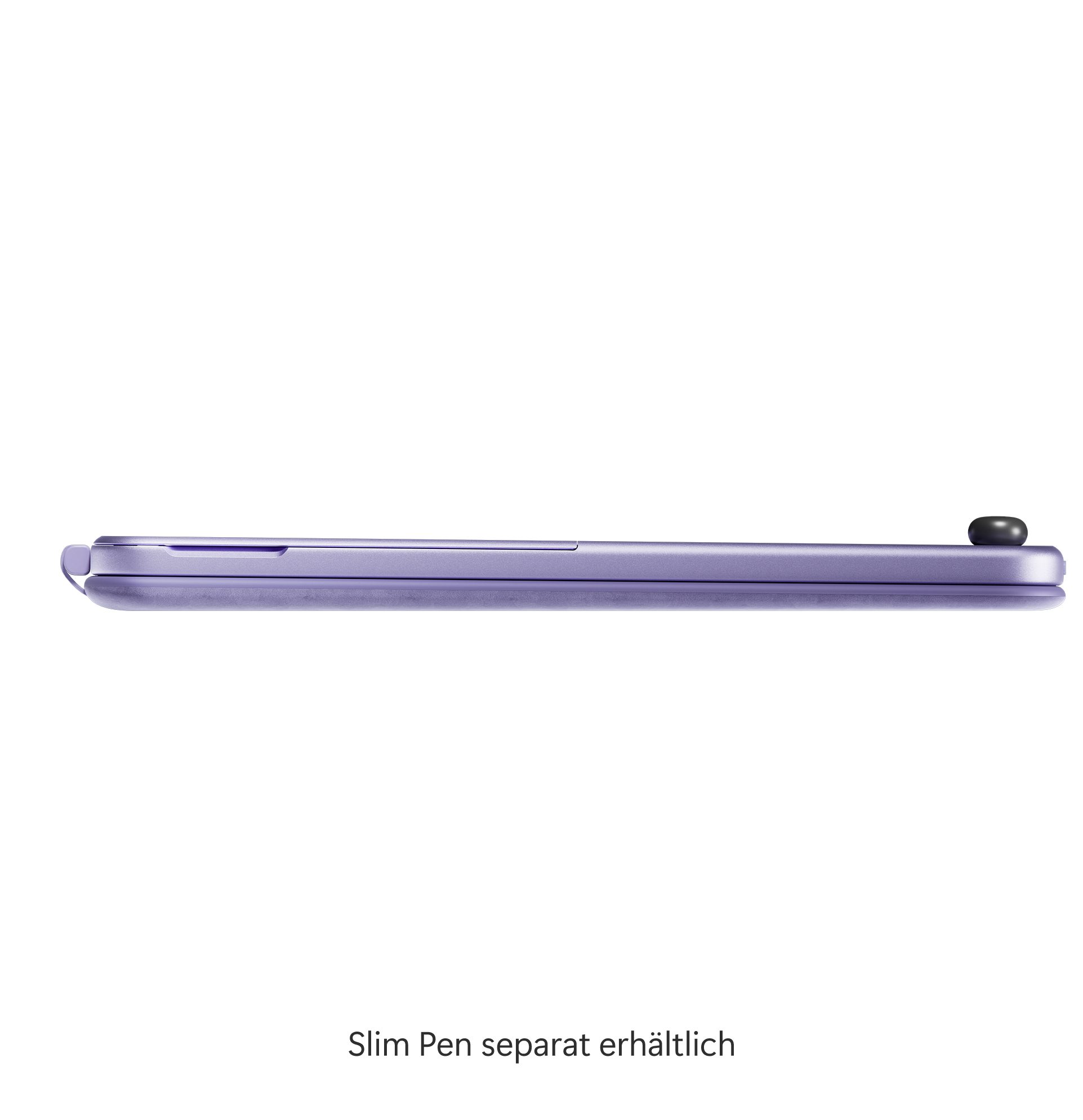 Dünnes, lila Tablet mit Stift, Ansicht von der Seite, 'Slim Pen separat erhältlich'.