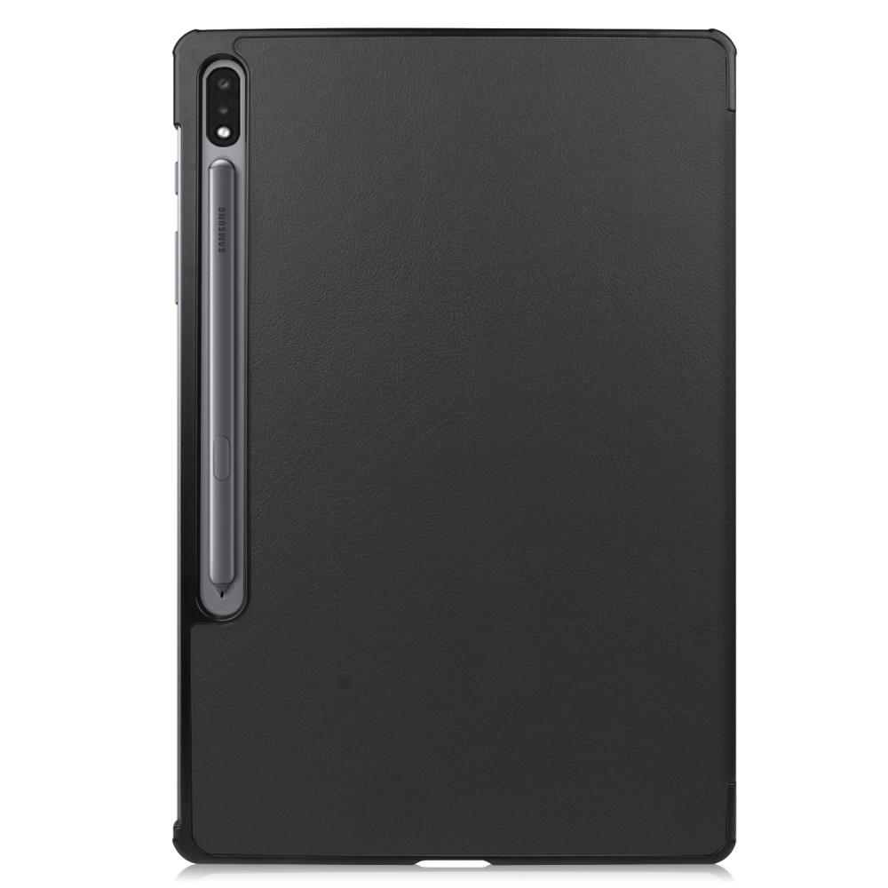 Egy fekete tablet tok egy ceruzával, amely egy tablet tollat tart az oldalán.