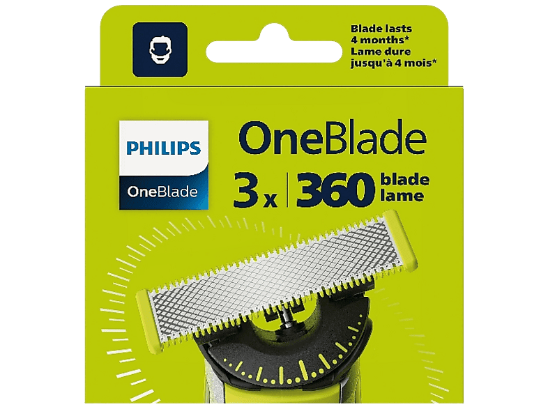 Recambio para afeitadora - PHILIPS One Blade QP430_50, x3 cuchillas flexibles 360 grados, uso en cara y cuerpo, recorta, perfila afeita