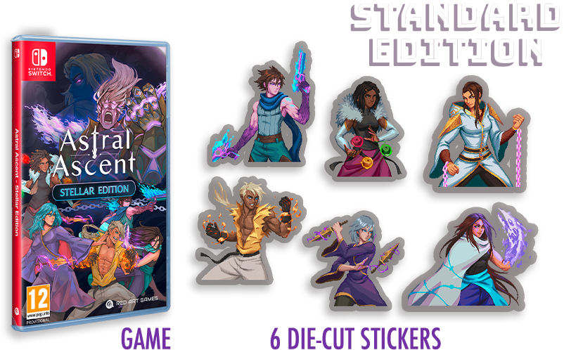 Caja de juego de Nintendo Switch de Astral Ascent, Stellar Edition, con pegatinas de personajes de anime.