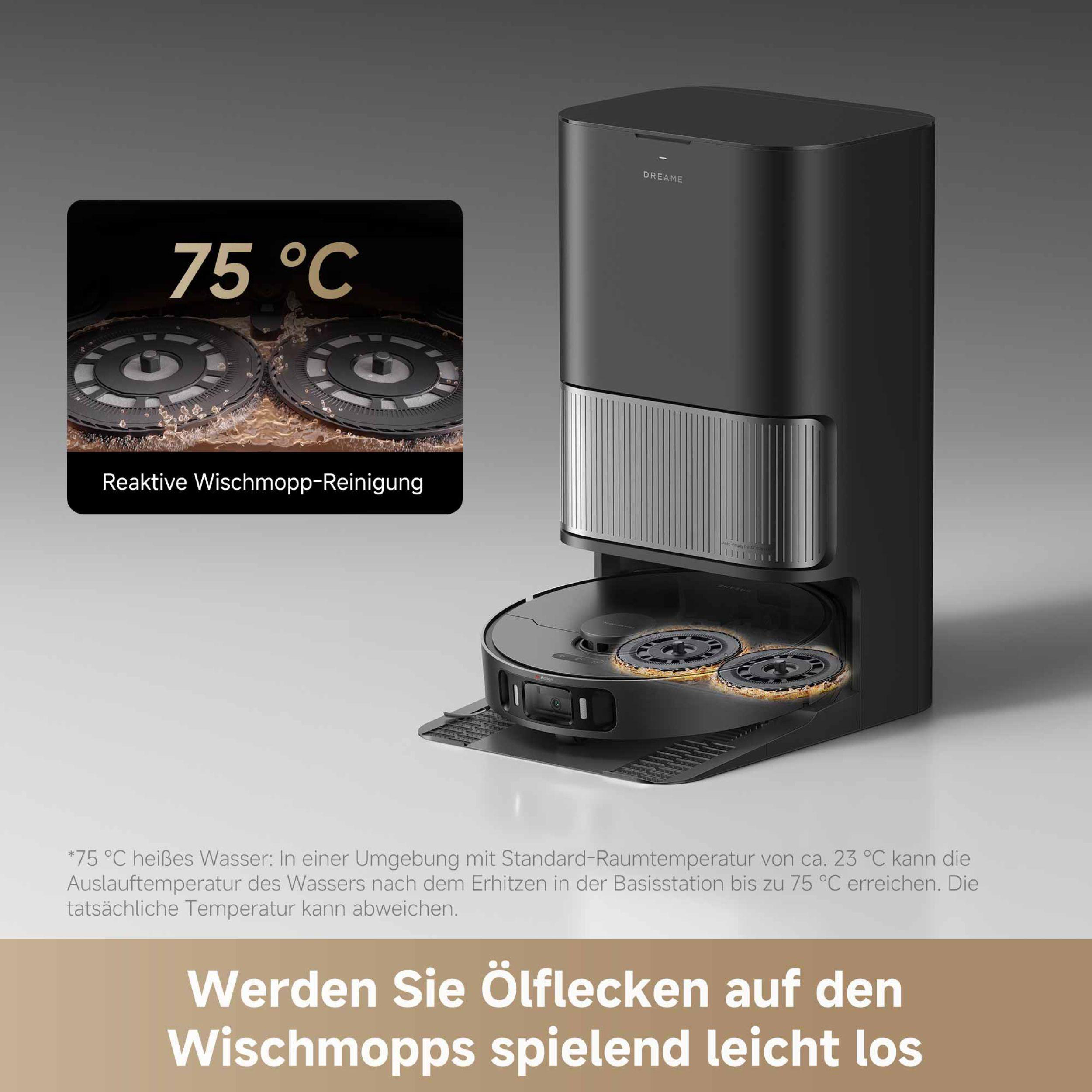 75 °C heißes Wasser: In einer Umgebung mit Standard-Raumtemperatur von ca. 23 °C kann die Auslauftemperatur des Wassers nach dem Erhitzen in der Basisstation bis zu 75 °C erreichen. Die tatsächliche Temperatur kann abweichen.