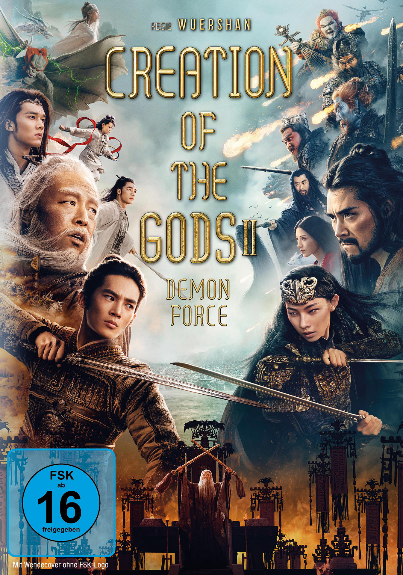 Blu-ray Cover von "Creation of the Gods II", mit mehreren Kriegern, Schwertern und einem Kampfszenario.
