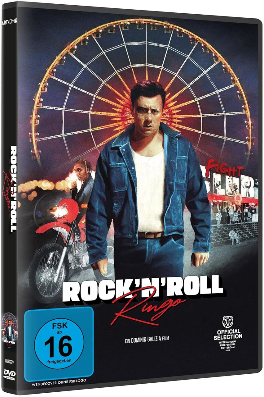 DVD-Cover von Rock'n'Roll Ringo. Mann in Jeansjacke, Motorrad, Jahrmarkt im Hintergrund.