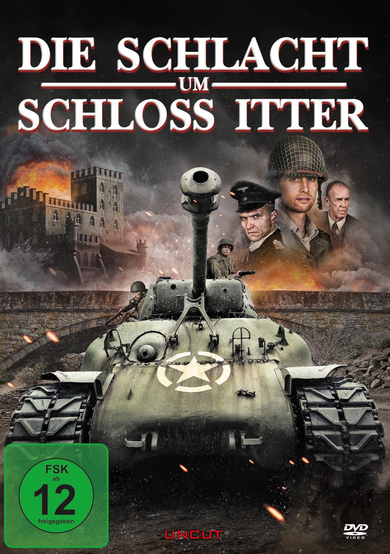 DVD-Cover zeigt Panzer, Soldaten, brennendes Schloss. Titel: "Die Schlacht um Schloss Itter".