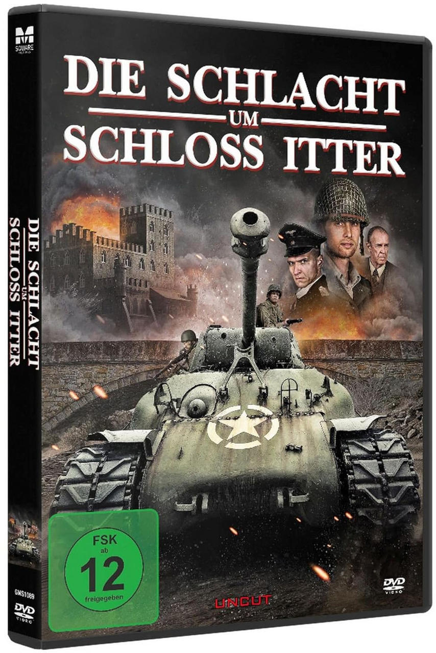 DVD-Cover: Panzer, Soldaten, brennendes Schloss. Titel: "Die Schlacht um Schloss Itter".