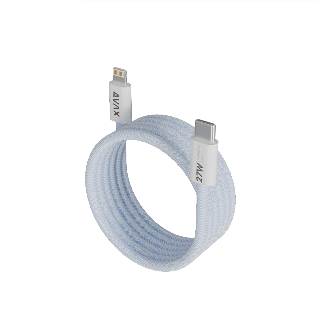 AVAX MAGNETY 27W USB-C - Lightning mágneses gyorstöltő kábel, fonott 1m, világoskék (CB611LB)