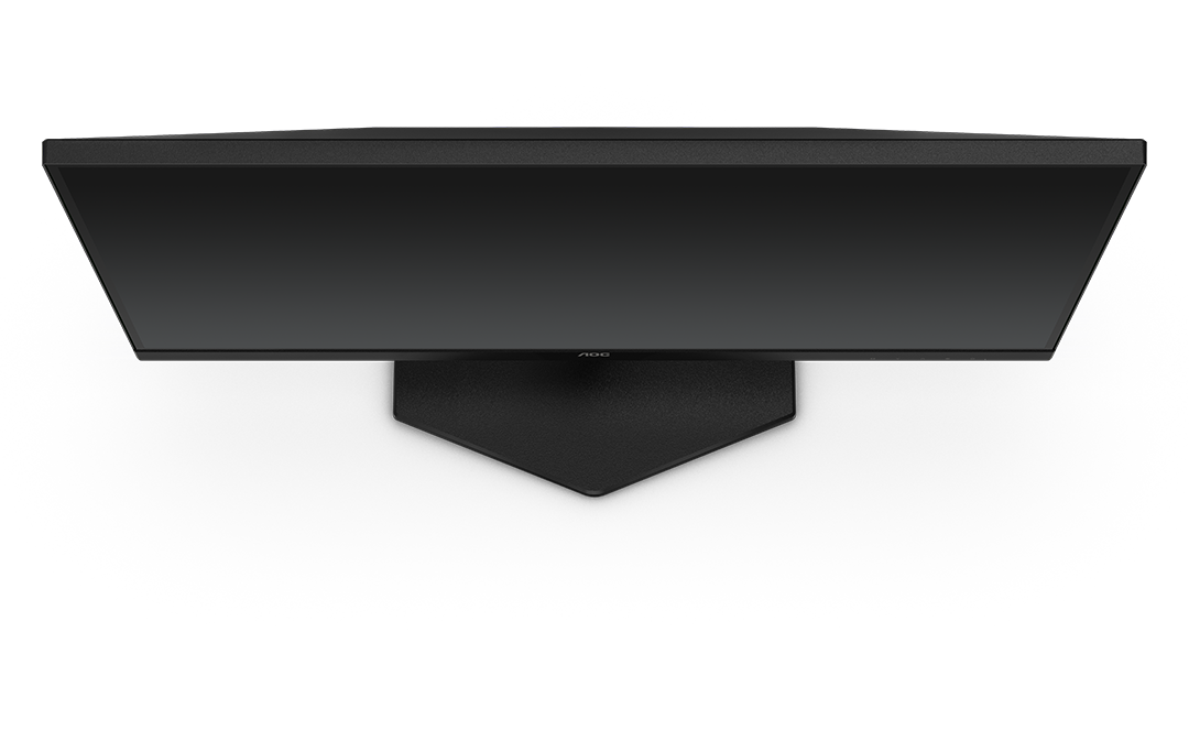 Egy fekete AOC monitor felülnézete. Az AOC logó látható. Az állvány alul van rögzítve.