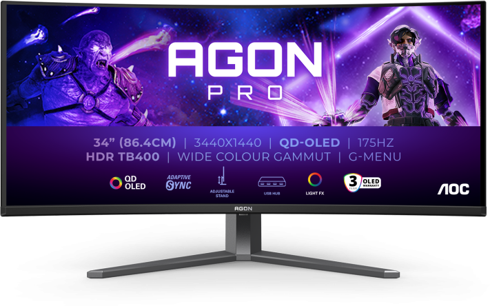 AOC Agon Pro AG346UCD 34'' Ívelt WQHD 175 Hz 21:9 Adaptive Sync OLED Gamer Monitor