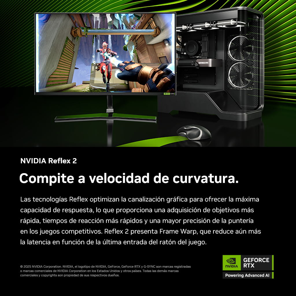 Una PC con un monitor que muestra un juego y una tarjeta gráfica al lado.