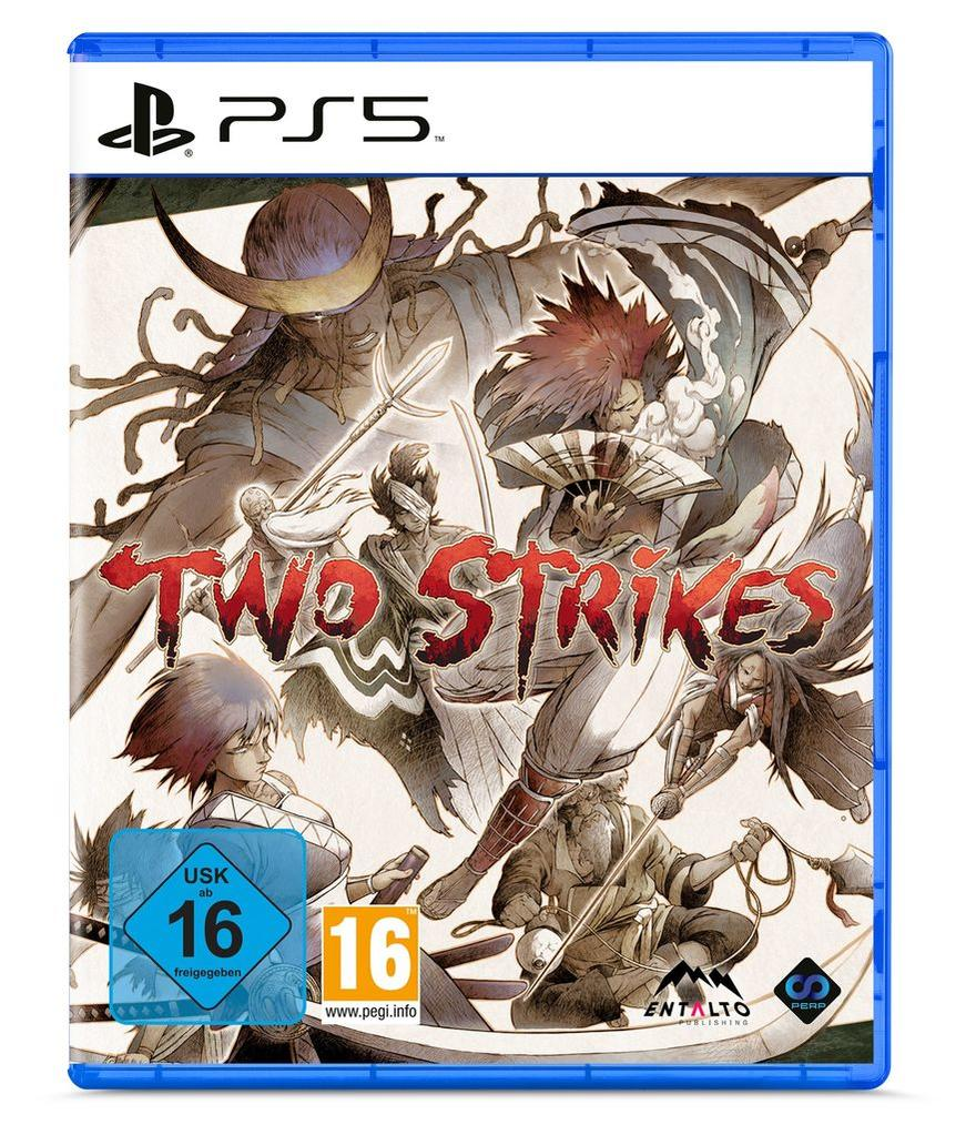 PS5-Spielcover: Zwei Strikes, Illustration von Samurai-Kämpfern, japanischer Stil.