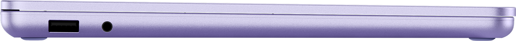 Vista laterale di un dispositivo viola con una porta nera e un foro.