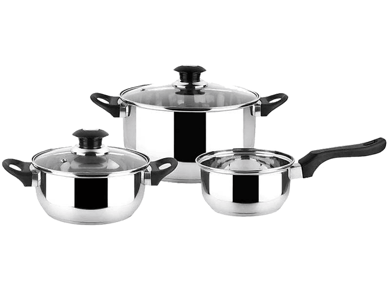 Batería de cocina - Magefesa Family 5 piezas, Tapa Cristal, Inducción, Fondo Difusor, Acero inoxidable