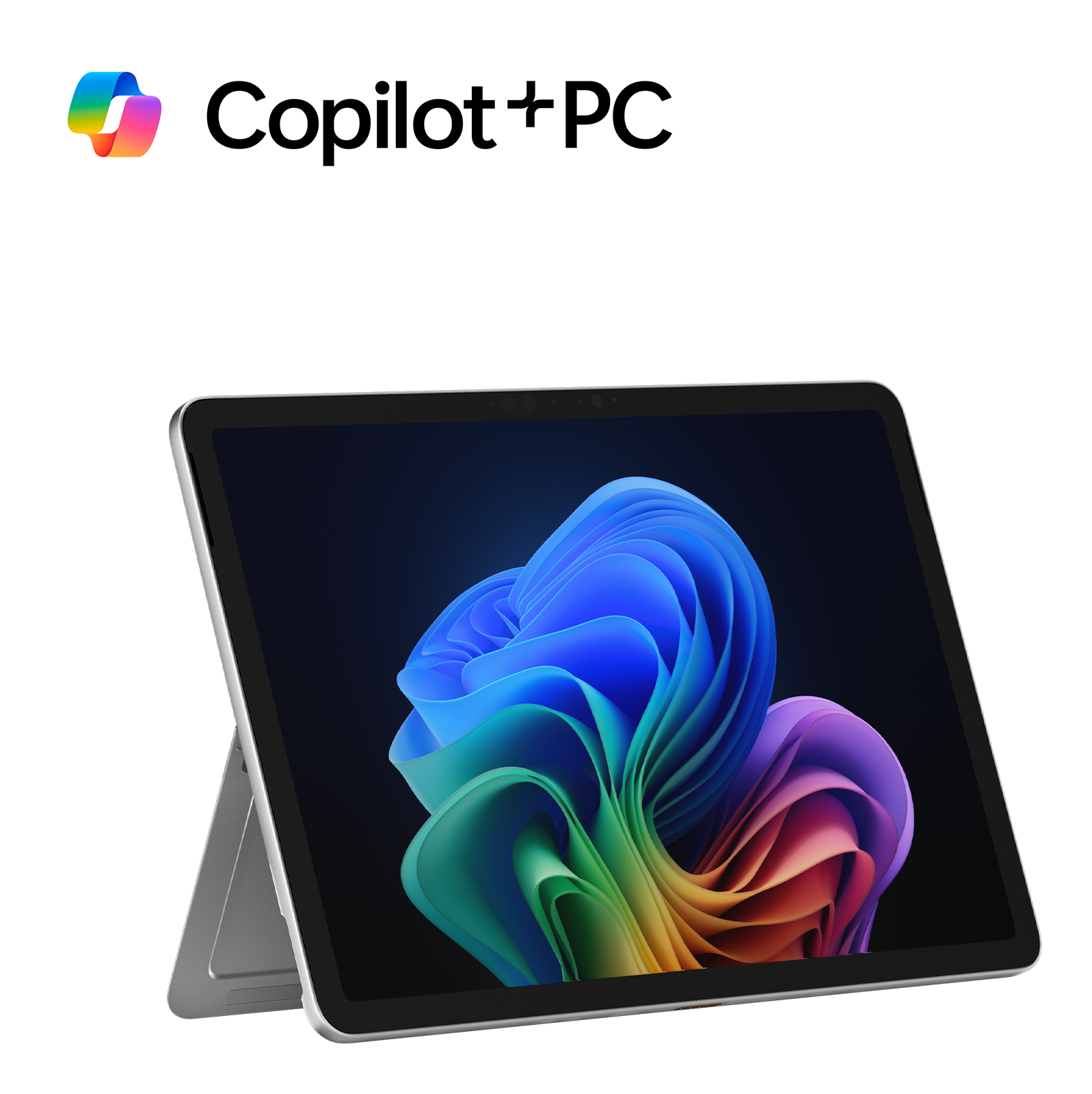 Ein Tablet mit farbenfrohem, gewellten Hintergrund. Oben links ein farbiges Logo.