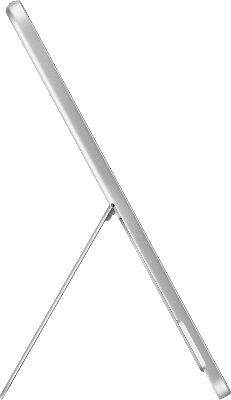 Graues Tablet im Profil. Das Tablet ist aufgestellt und zeigt eine schräge Ansicht.