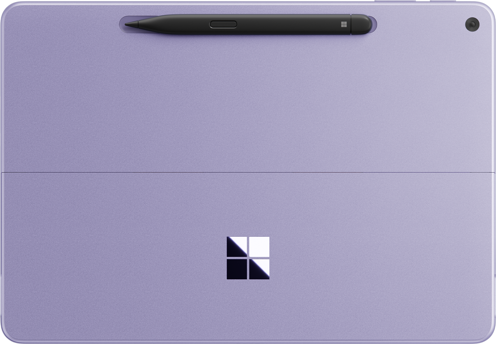 Ein lila Tablet mit Stift, der auf der Oberseite befestigt ist, mit einem Windows-Logo auf der Unterseite.