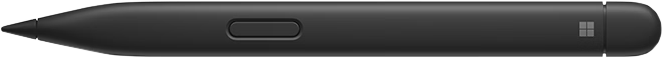 Stylet noir avec un bouton et le logo Microsoft. Il se termine en pointe fine.