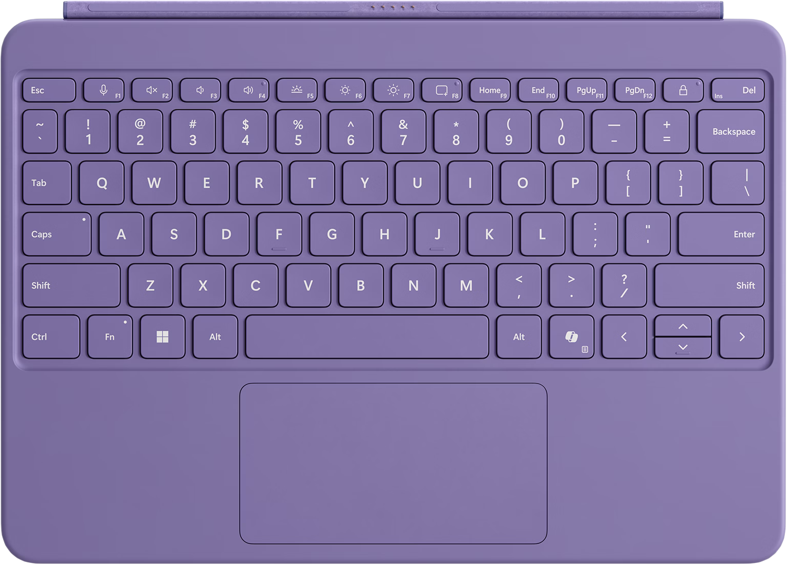 Clavier de tablette violet sur fond sombre.