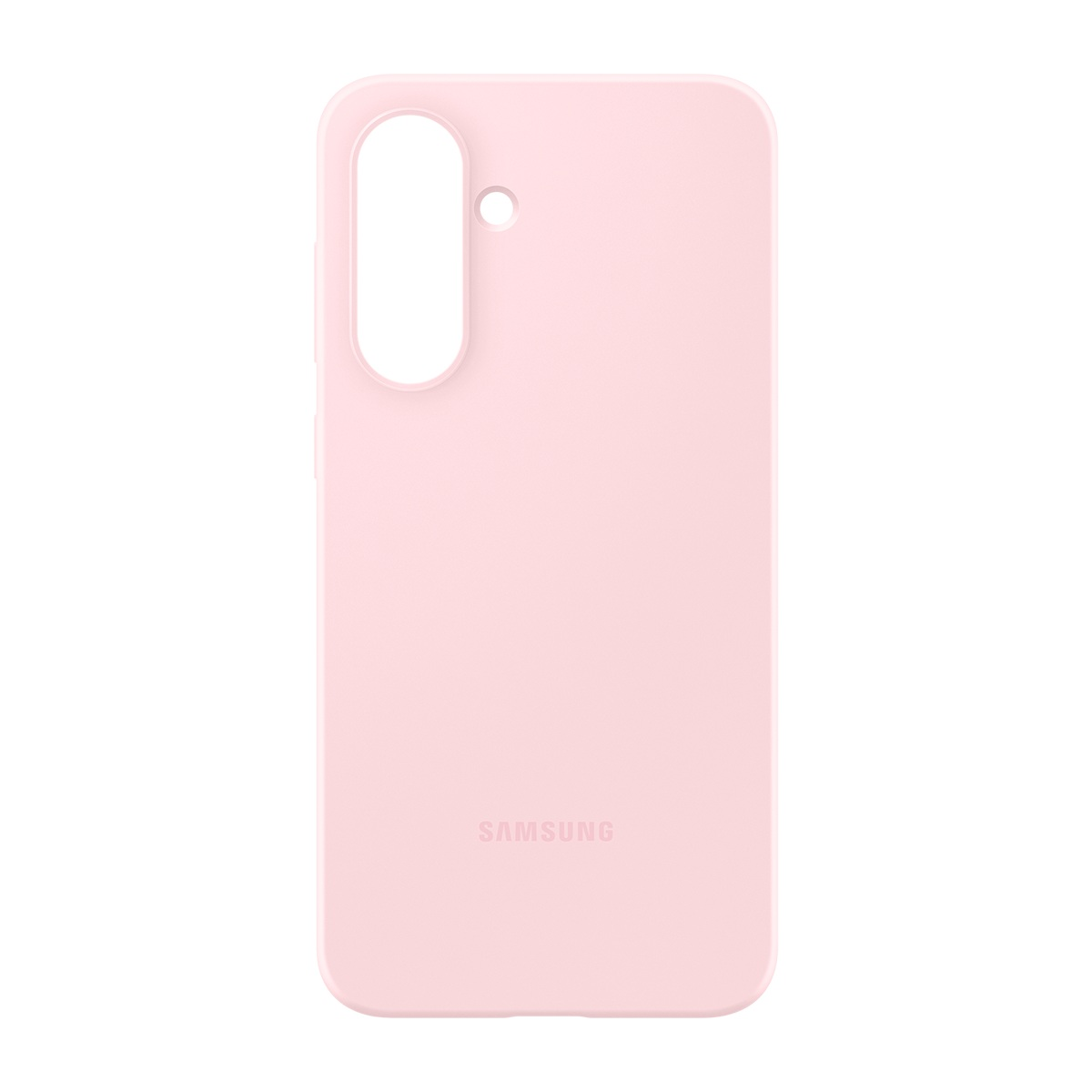Samsung telefonlar için açık pembe bir telefon kılıfı. Kamera boşluğu ve Samsung logosu var.
