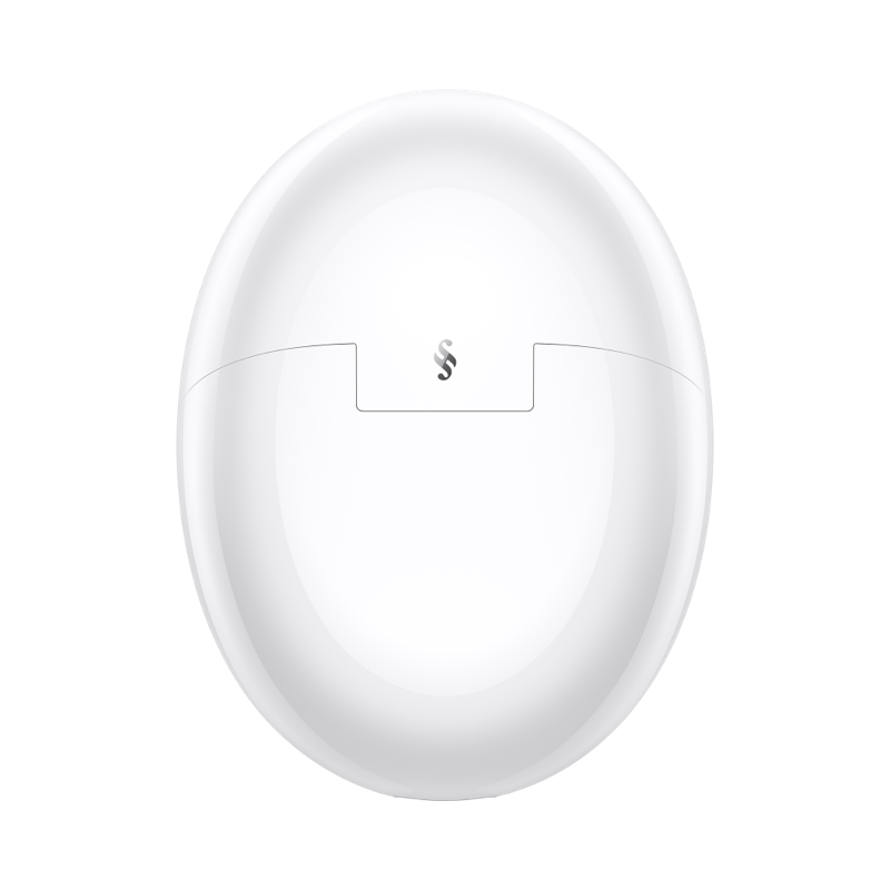 Üstünde 'S' logosu olan beyaz, oval şarj kutusu.