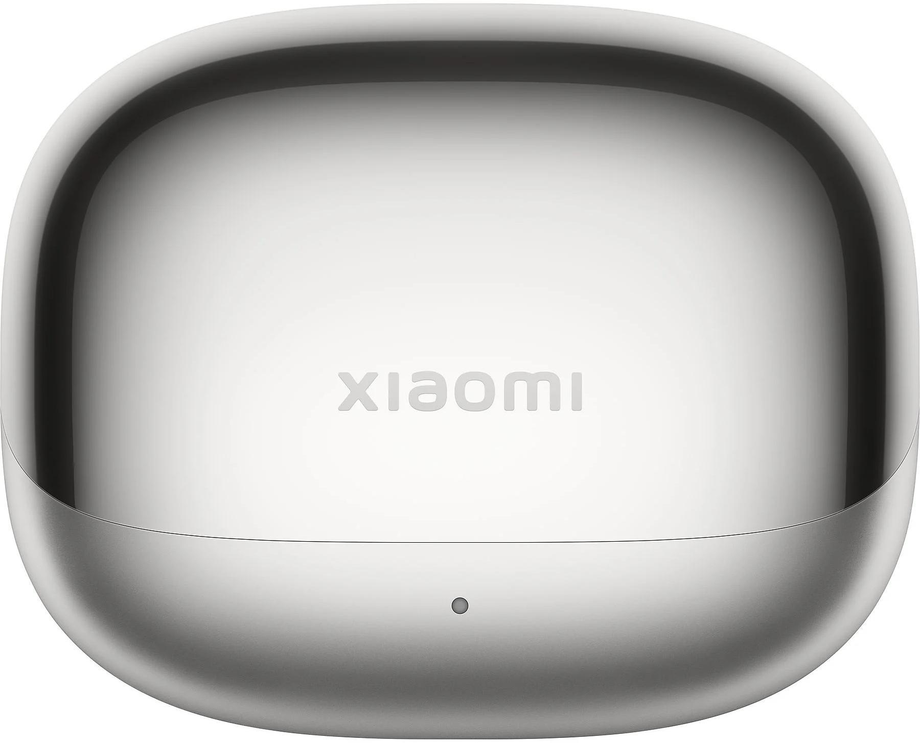 Ezüst fülhallgató töltőtok "xiaomi" felirattal és ponttal.